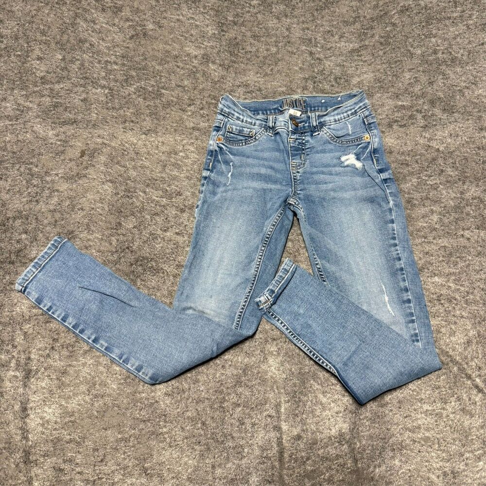 Justice Girls Jeans Size 10 Light Blue Mid Rise Jogging Lightly Distressed Pants